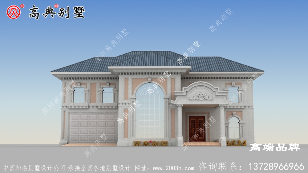 農村自建房，藍瓦白墻搭配，色彩清新優雅