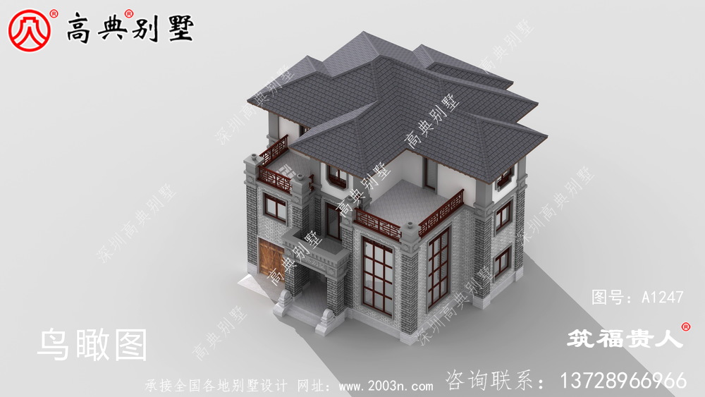 灰白色新中式新款農村建別墅圖紙