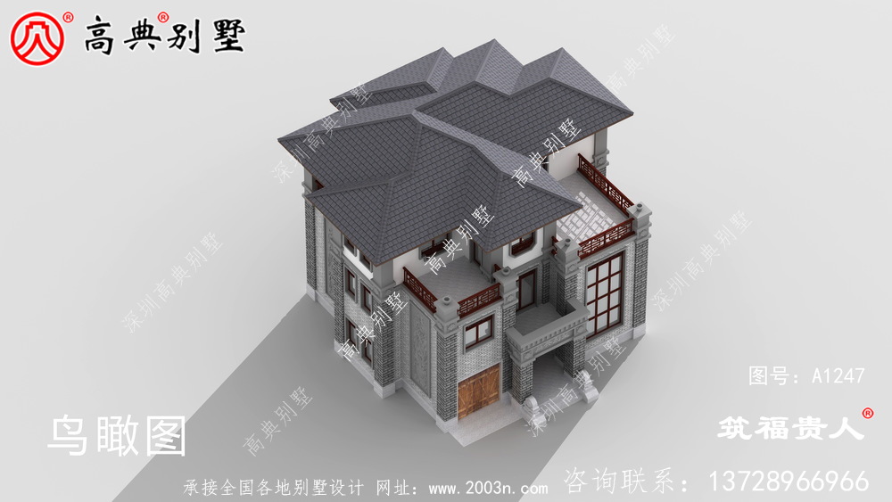 灰白色新中式新款農村建別墅圖紙