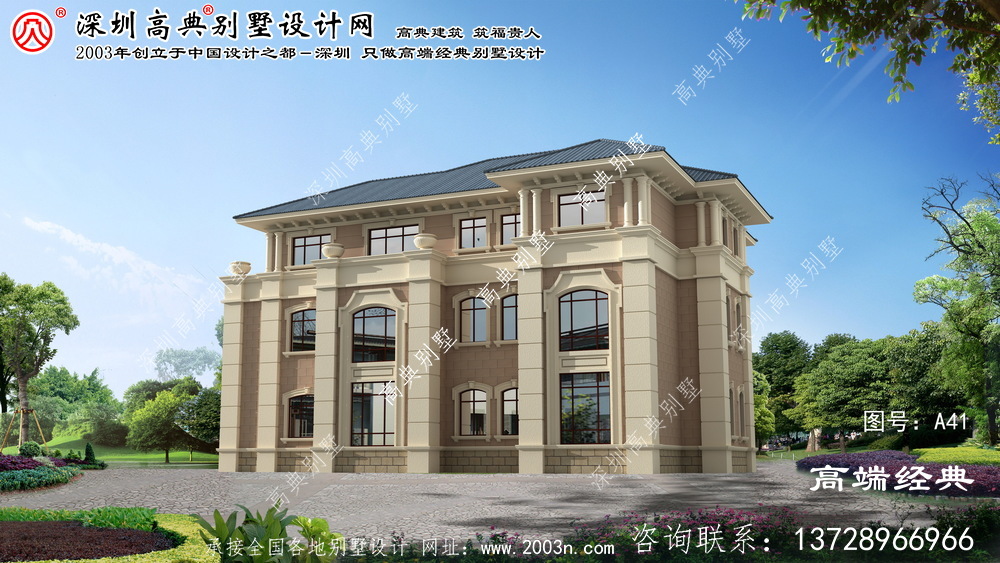 云龍區三層復式別墅外觀設計圖紙