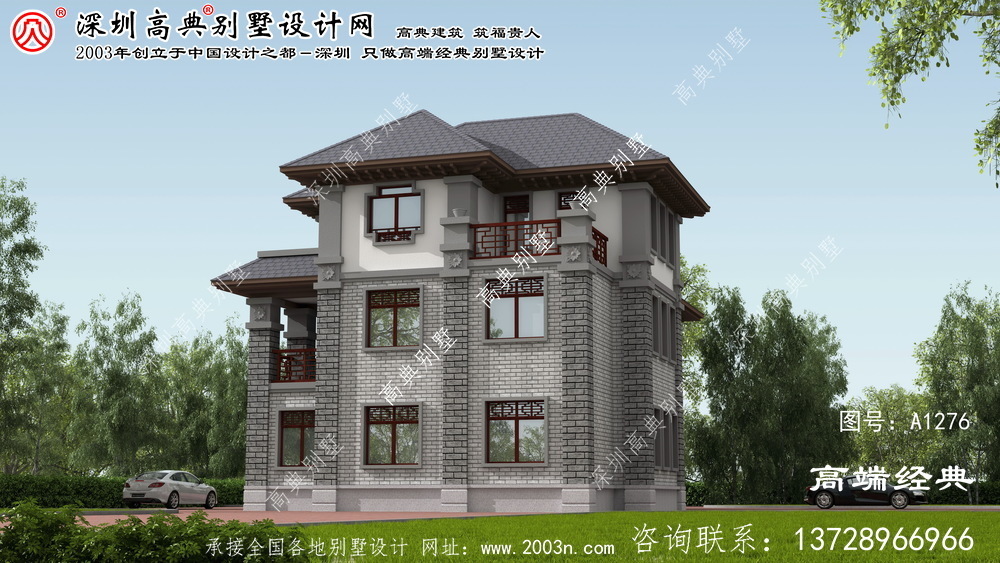 靜?？h農(nóng)村三層別墅外觀效果圖	