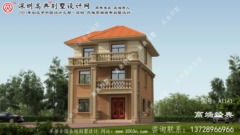桂平市外觀豪華的農村三層自建別墅設計圖。