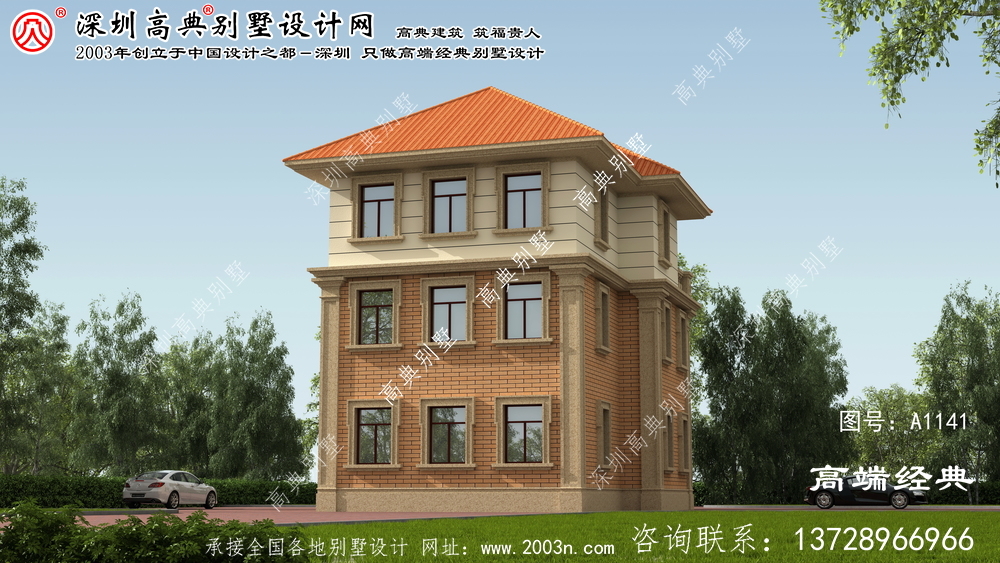桂平市外觀豪華的農村三層自建別墅設計圖。
