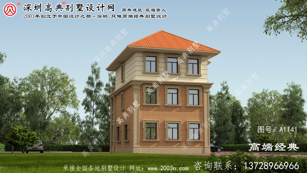 桂平市外觀豪華的農村三層自建別墅設計圖。