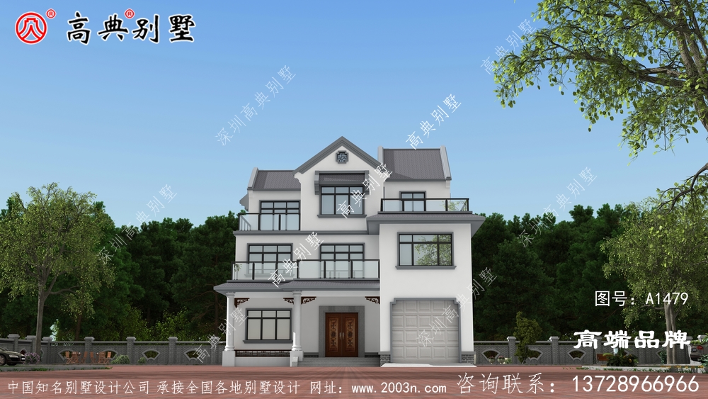 農村建房戶型圖灰屋頂和米白色外墻優雅