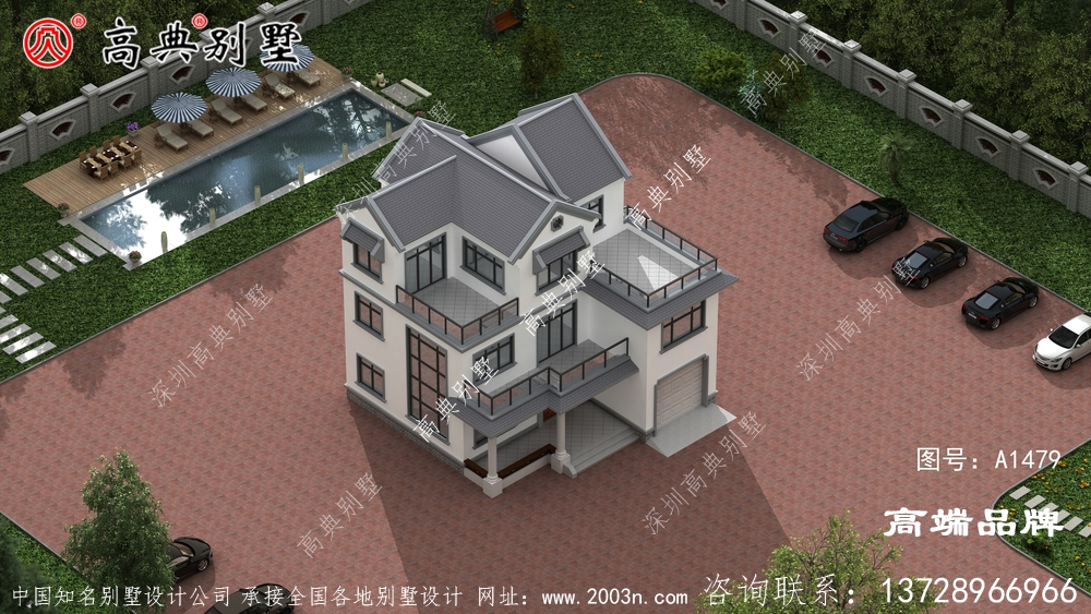 農村建房戶型圖灰屋頂和米白色外墻優雅