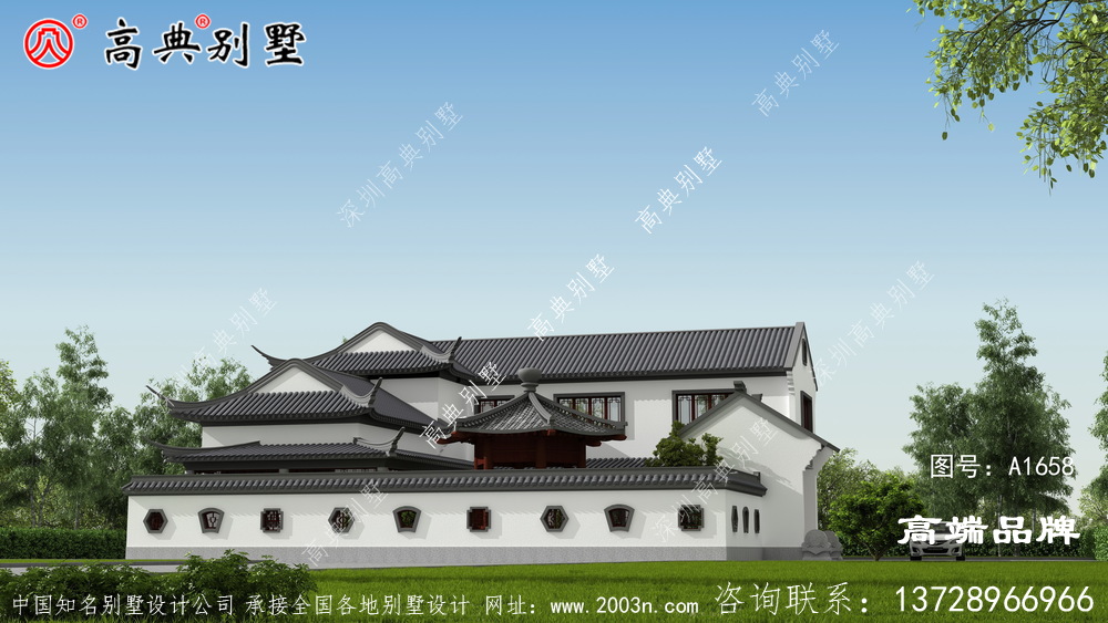 經典中式庭院灰色屋頂白色外墻漆美觀大方