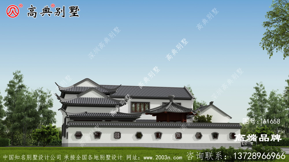經典中式庭院灰色屋頂白色外墻漆美觀大方