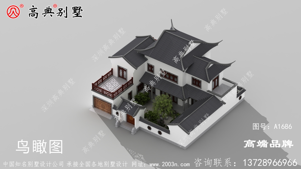 中式庭院坡屋頂設計，增強了別墅的造型感