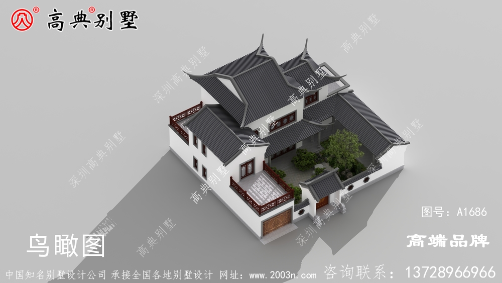 中式庭院坡屋頂設計，增強了別墅的造型感