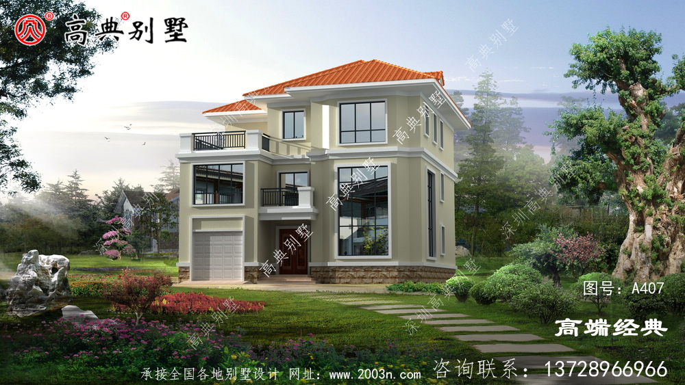 建筑裝飾簡潔橘色屋頂白色外墻漆,清新有活力