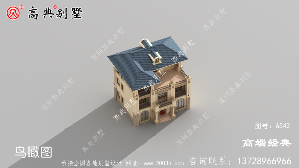 陽臺設計有精致的圍欄美觀大方,藍色房檐十分提神