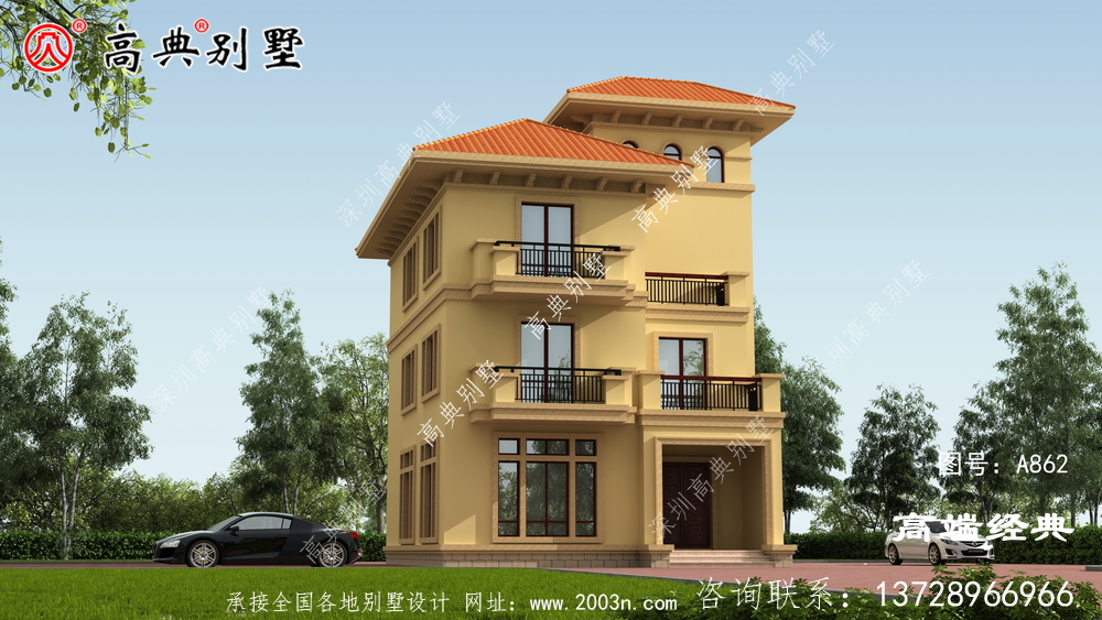 歐式自建別墅， 外觀很漂亮，橙色屋頂非常時尚，讓人眼前一亮。