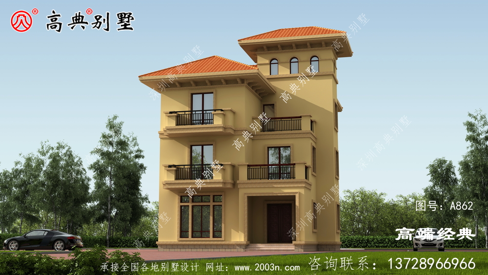 歐式自建別墅， 外觀很漂亮，橙色屋頂非常時尚，讓人眼前一亮。